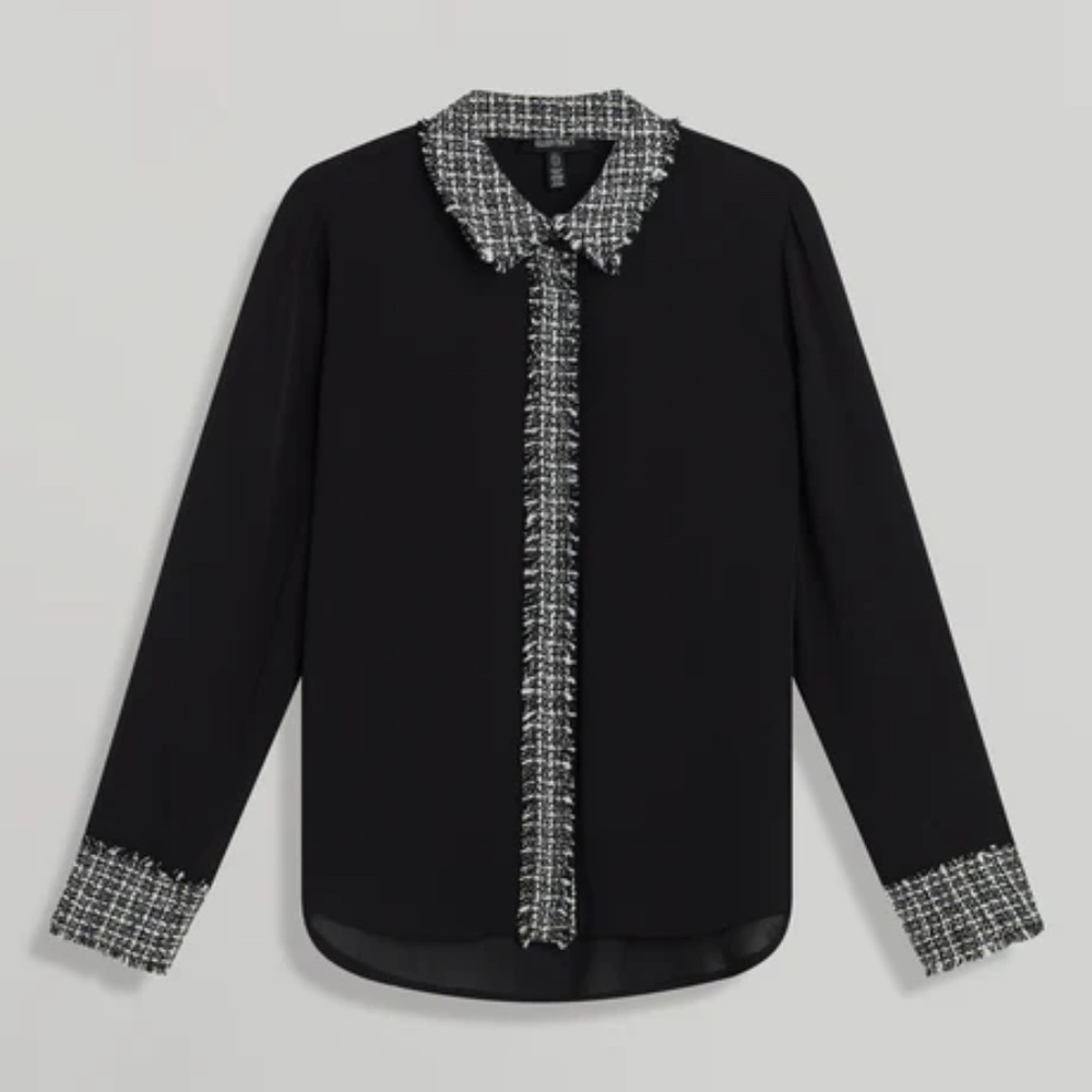 Ellen Tracy Tweed Trim Blouse